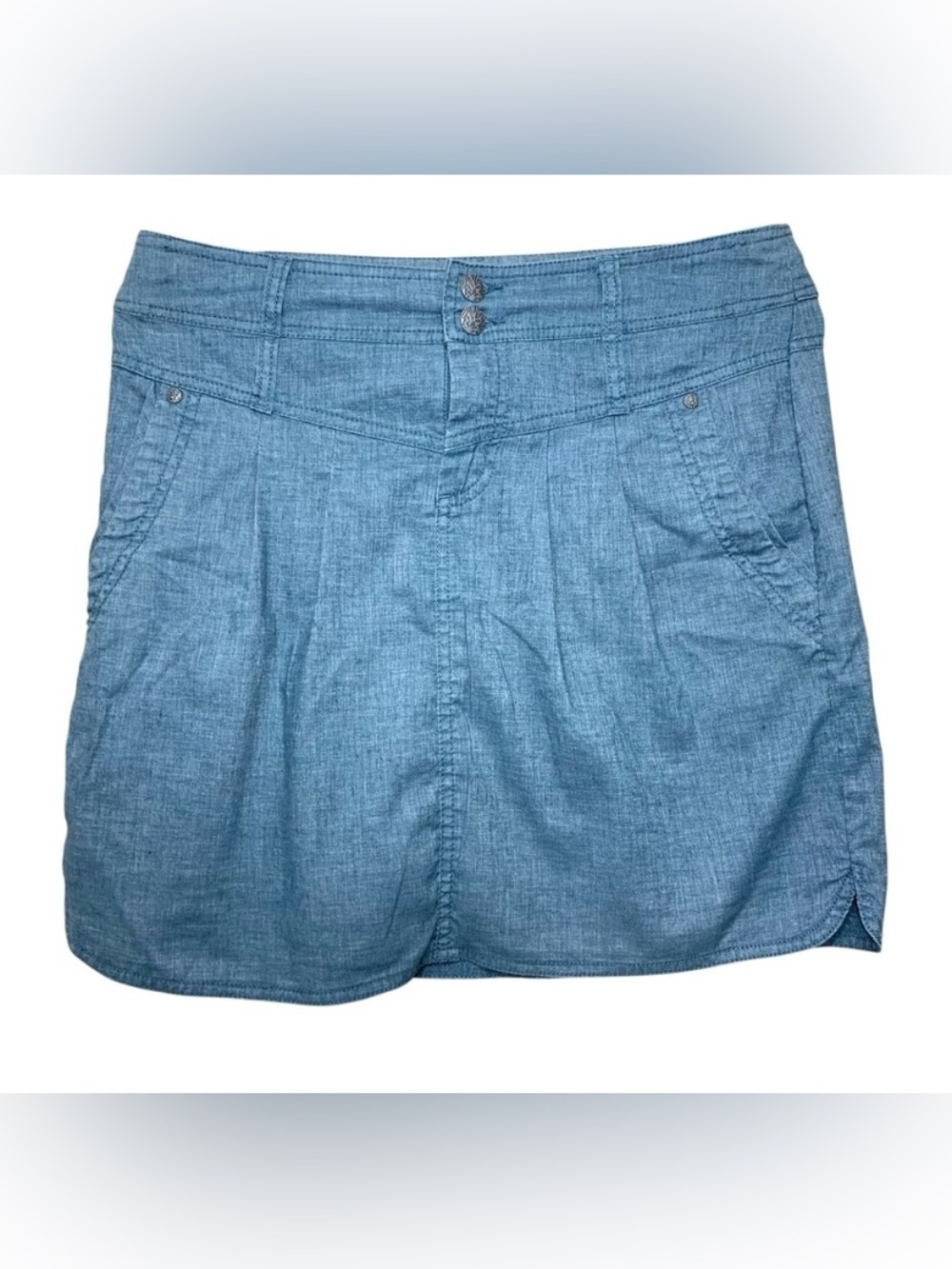 Prana Lizbeth Hiking Chambray Skirt Blue Sz 8 Hemp Blend Quick Dry Pockets